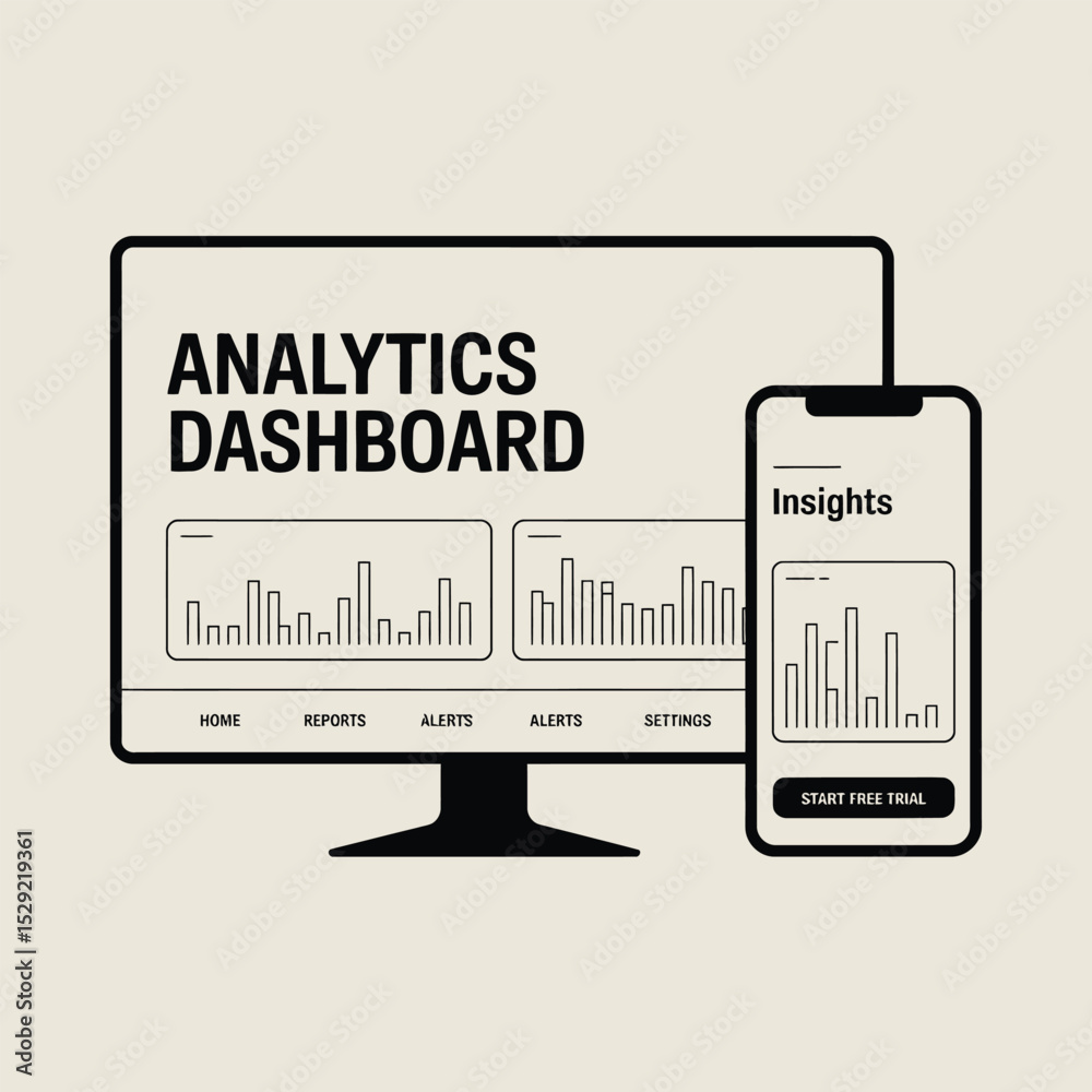 Poster analytics dashboard and mobile app interface design for business data insights