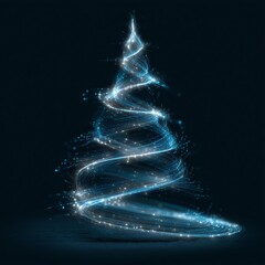 Digital Christmas Tree Made of Glowing Blue and White Fiber Optic Strands for Tech-Inspired Holiday Card