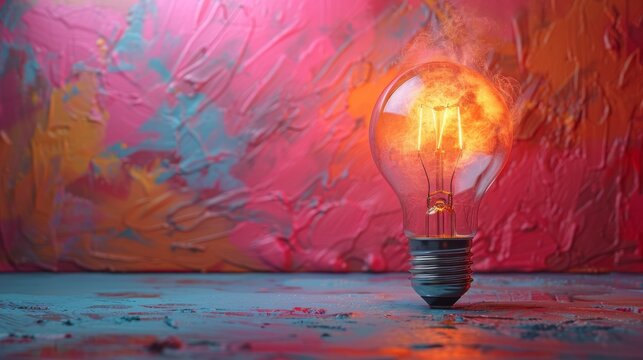 An artistic representation of a light bulb emitting a fiery glow, surrounded by smoke. This image is a metaphor for inspiration, innovation, and bright ideas. - Powered by Adobe