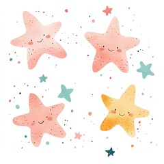 Four Cute Watercolor Starfish Pattern