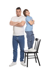 Father with his son on white background