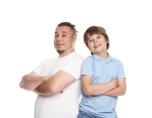 Father with his son on white background