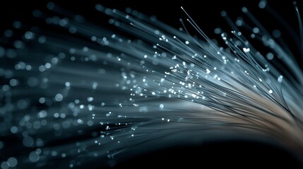 Tight Focus on Single Illuminated Fiber Optic Strand with Depth Fade, Minimalist Technology Image