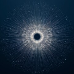 Radial Glowing Lines Optical Art on Dark Blue Background with Negative Space