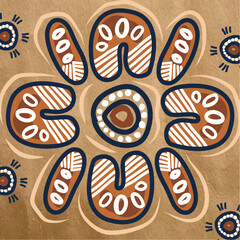 Flower-Inspired Aboriginal Design Depicting a Central Gathering of People