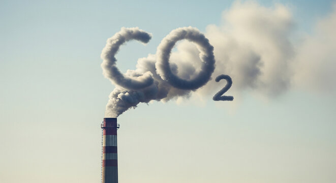 A company chimney from which smoke comes out, forming the inscription "СО2"