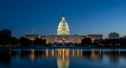 Night View of the United States Capitol Building in Washington, D.C., Featuring Illuminated Architecture and Iconic American Landmark Scenery