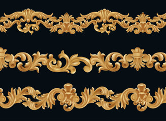 Realistic Elegant Golden Baroque Ornament Collection