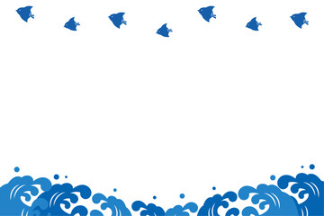 ちどりマークと波の和風なフレームイラスト