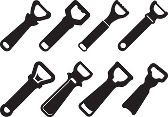 set of bottle opener silhouette, black and white silhouette, vector and illustration