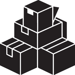 cardboard boxes silhouette, black and white silhouette, vector and illustration