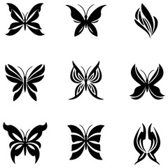 Modern black butterfly silhouette collection for stylish vector graphics
