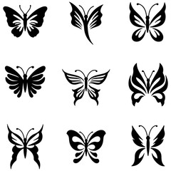 Butterfly silhouette with elegant floral elements isolated vector art