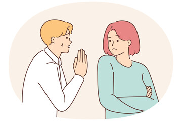 Unhappy man ask for stubborn woman attention