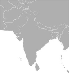 Obraz premium インド・パキスタン・ネパール周辺のアジア地図、モノクロ