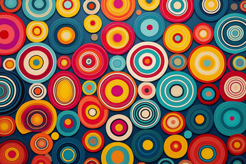 Colorful Retro Layered Circles and Rings Abstract Pattern