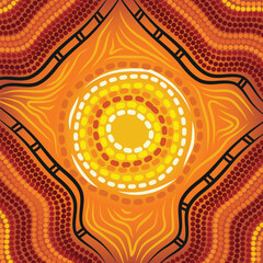 A digital aboriginal painting Radiant Sun and Energy Lines