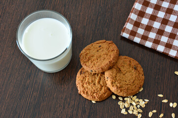 oatmeal Cookies and Milk A Classic Breakfast Combination with checkered towel