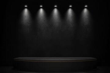 Elegant Black Round Stage Backdrop with Illuminated Spotlights and Minimalist Design Elements
