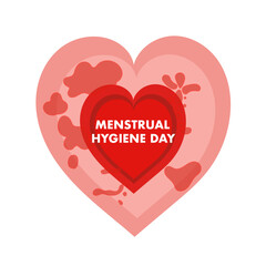 Vector illustration of a red heart with menstrual blood stains, highlighting Menstrual Hygiene Day. Perfect for awareness campaigns, health education, and social causes.