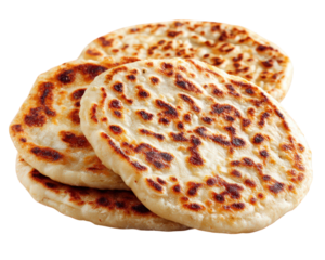 Freshly cooked flatbreads with golden brown crust, showcasing deliciously crispy texture. Perfect for pairing with various dishes or enjoying on their own