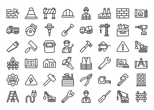 Construction line icons set. Vector line icons.