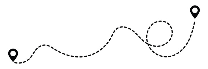 Dotted path with points. Map address location pointer symbol. Travel vector icon. Travel from start point and dotted line tracing.