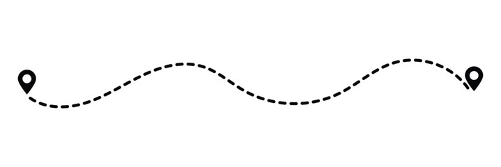 Dotted path with points. Map address location pointer symbol. Travel vector icon. Travel from start point and dotted line tracing.