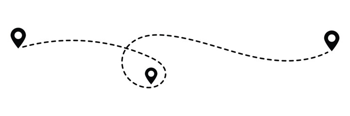Dotted path with points. Map address location pointer symbol. Travel vector icon. Travel from start point and dotted line tracing. © Creativus Illustria
