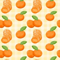Seamless pattern with summer picnic and Orange on pastel Yellow
