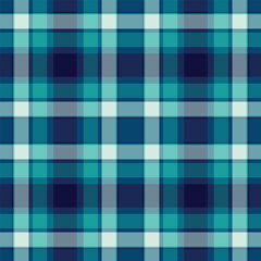 Towel plaid pattern texture, robe fabric textile vector. Halloween seamless background tartan check in cyan and blue colors.