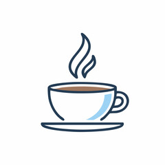 Obraz premium A simple illustration of a steaming cup of coffee on a saucer.