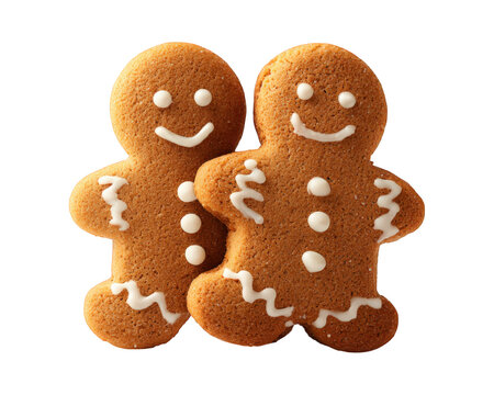 Gingerbread cookies shaped like cheerful figures, decorated with white icing, create festive and delightful atmosphere. Perfect for holiday celebrations and sweet treats