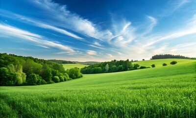 Obraz premium Lush Green Fields Under a Majestic Sky