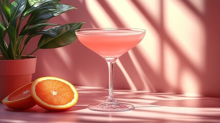 Refreshing Pink Citrus Cocktail in Sunlit Room
