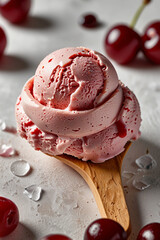 A scoop of creamy cherry ice cream