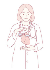 An illustration showcasing a doctor holding a detailed heart model, symbolizing vital healthcare and anatomy education