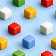 Obraz premium Colorful Building Blocks on Blue Background Ideal for Children's Play and Education, seamless pattern design