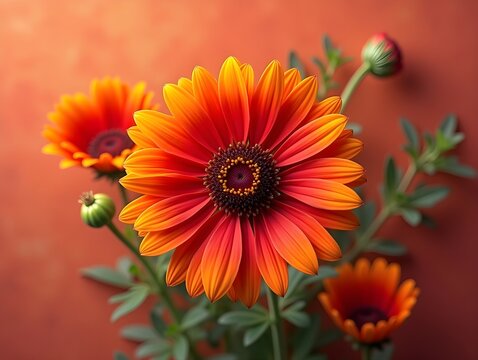 Blanket Flower on a vibrant background, photorealistic top view Blanket Flower flower