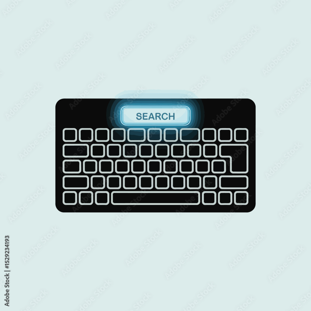 Poster black computer keyboard with illuminated search button digital technology concept