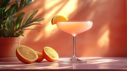 Refreshing Pink Citrus Cocktail in Sunlit Room