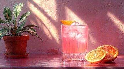Refreshing Pink Citrus Cocktail in Sunlit Room