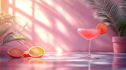 Refreshing Pink Citrus Cocktail in Sunlit Room