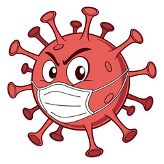 Cartoon COVID character with devilish grin and face mask, suitable for digital designs, stickers, or virus awareness materials.