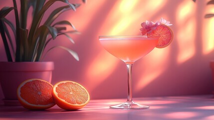 Refreshing Pink Citrus Cocktail in Sunlit Room