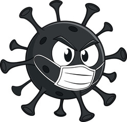 Evil virus cartoon with face mask, ideal for COVID-19 designs, parody graphics, or health-themed digital vector illustrations.