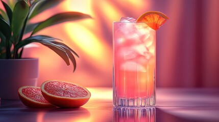 Refreshing Pink Citrus Cocktail in Sunlit Room