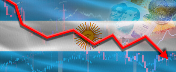 Argentina financial crisis on economic graph. Financial fall of Argentina on economy market