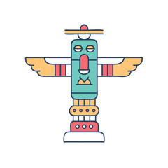 Illustration of a Colorful Totem Pole with Simple Design Elements and Shapes