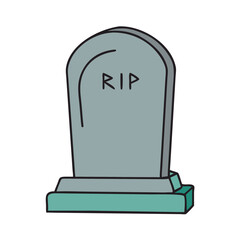 A cartoon image of a simple gray gravestone with RIP inscription